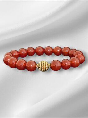 Natural Carnelian Bracelet With Cubic Zirconia Accent